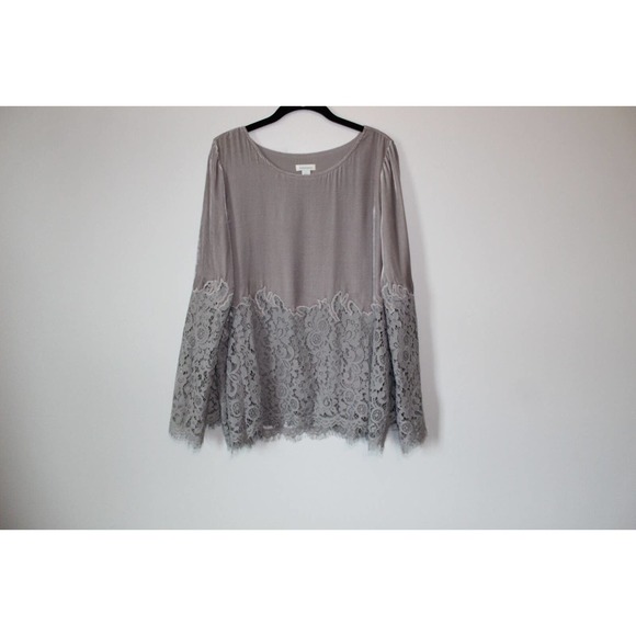 Sundance Floral Lace Cascade Velvet Blouse Bell Sleeve Gray Size Large H14079 - Picture 10 of 11